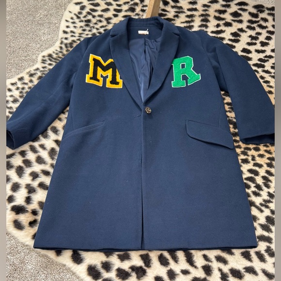 Navy Trench Coat with Yellow and Green Accents - Picture 1 of 7